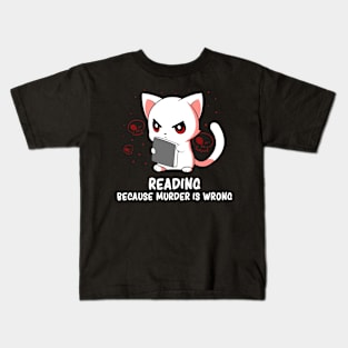 Dark Humor Hilarious Cute Cat Reading Book Sarcasm Kids T-Shirt